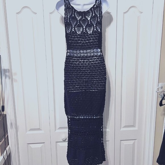 Cleobella Crocheted Dress-Black-Size Small-Stretch-Luxury-Resort Wear Cover-Sun - Picture 11 of 16